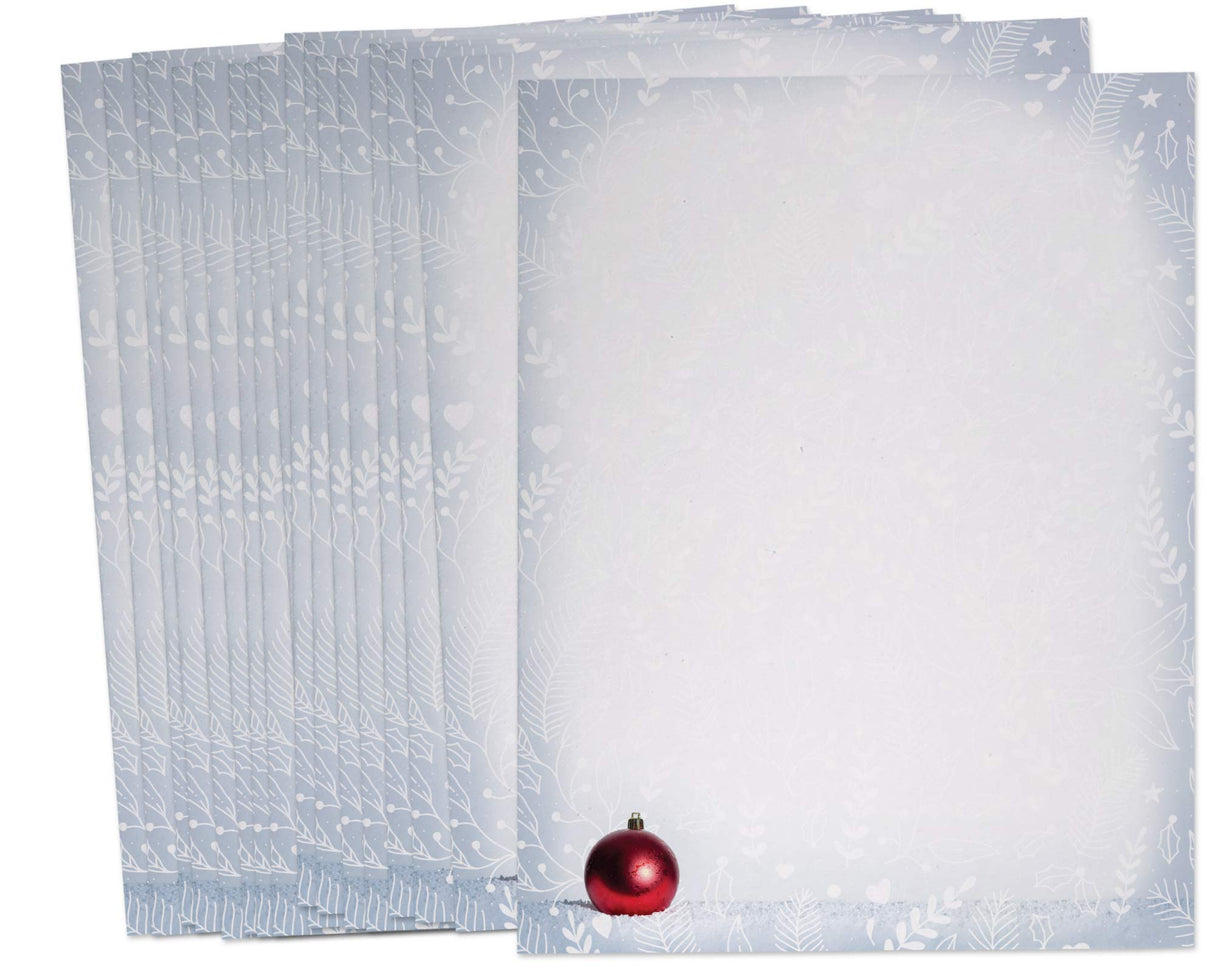 Black Tabby Studio Snowy Red Ornament Holiday & Christmas Winter Stationery - 60 Sheet Set of Letterhead Paper Hill Valley Greetings