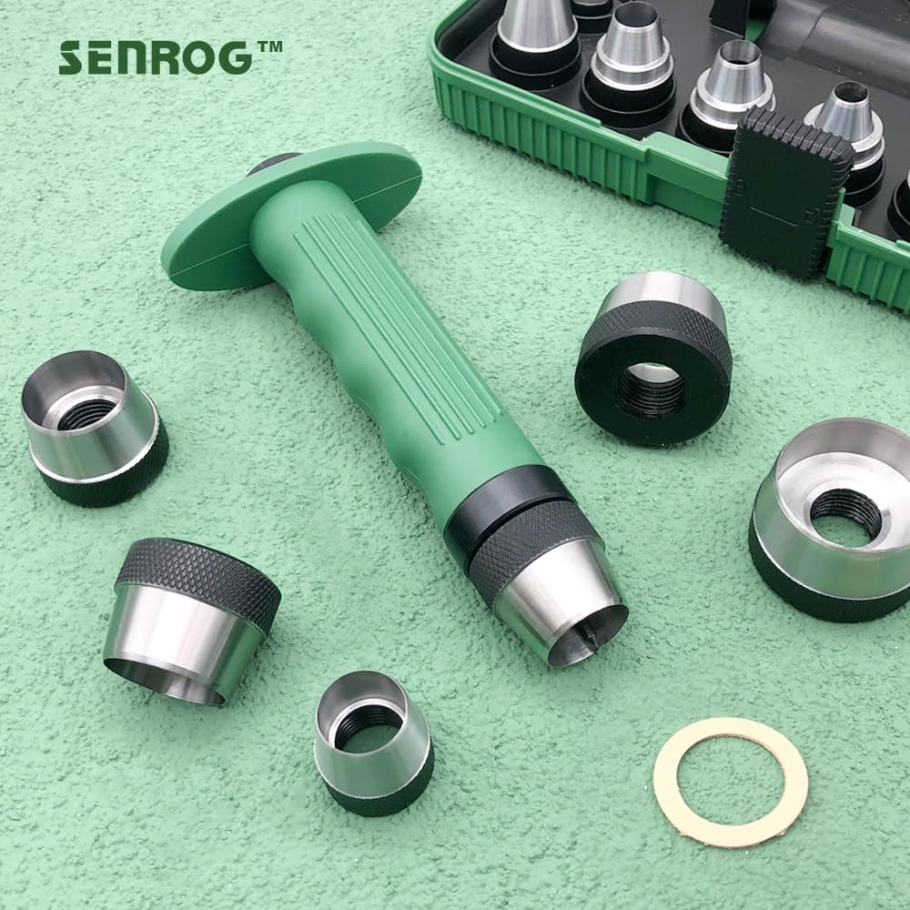 SENROG 12 in 1 Hole Punch Set, Hollow Punch Set for Leather, Gasket Hole Punch Set, Rubber Hollow Hole Punch Set, Plastic Sheet Gasket Punch Set, 3/16'' to 1-1/4'' Hole Punch Kit with Handle SENROG