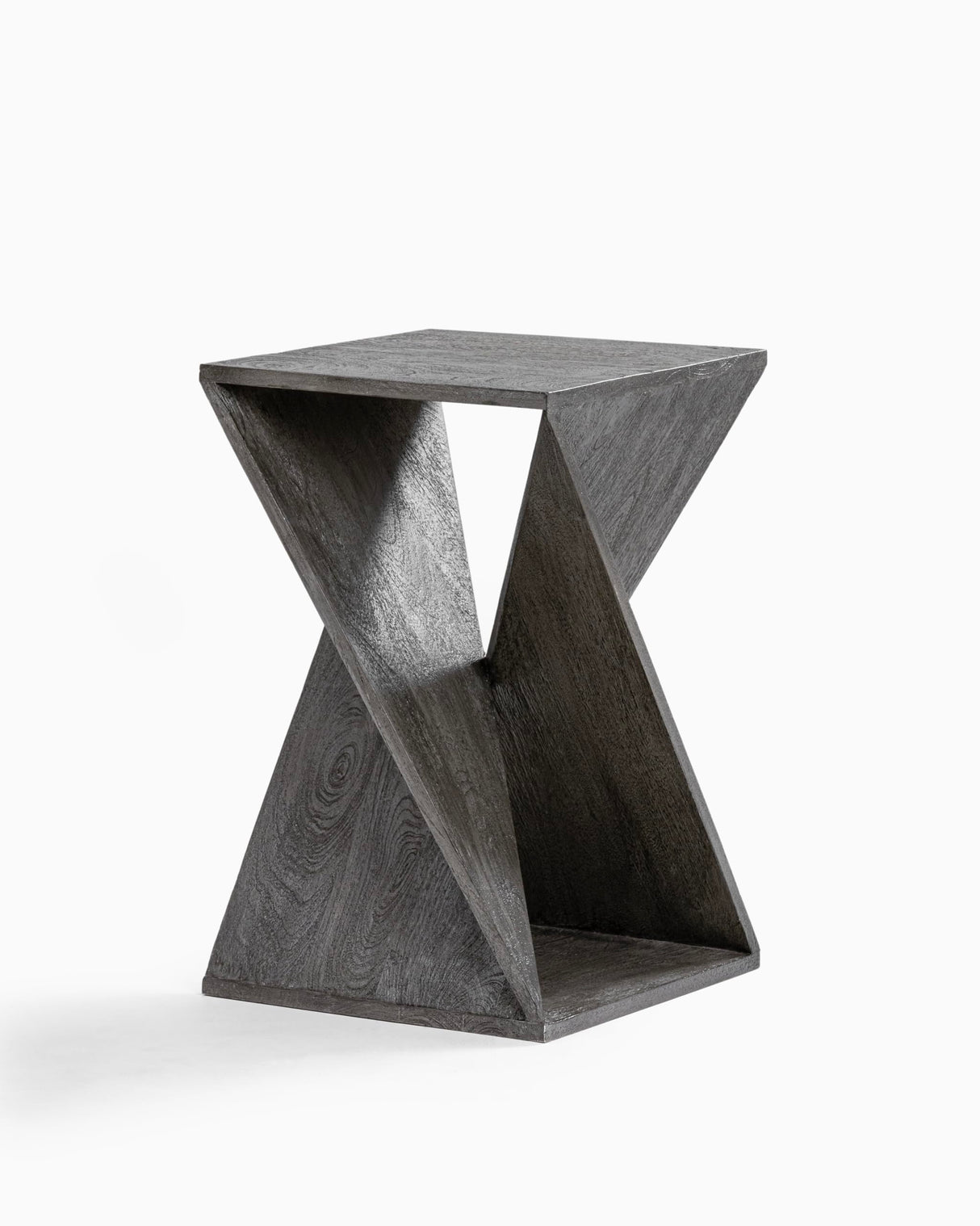 Albany Living Hand Made One-of-a-Kind Carved Mango Wood Twisted X Shape End Table, Distressed Grey Albany Living