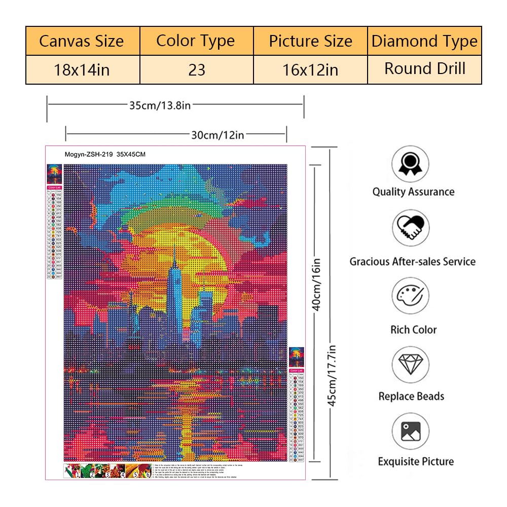 TISHIRON New York City Skyline Diamond Art, Statue of Liberty Diamond Art Kits for Adults, New York City Diamond Painting Round Drill Art Craft Kits for Home Wall Decor Gifts 12X16 Inch TISHIRON