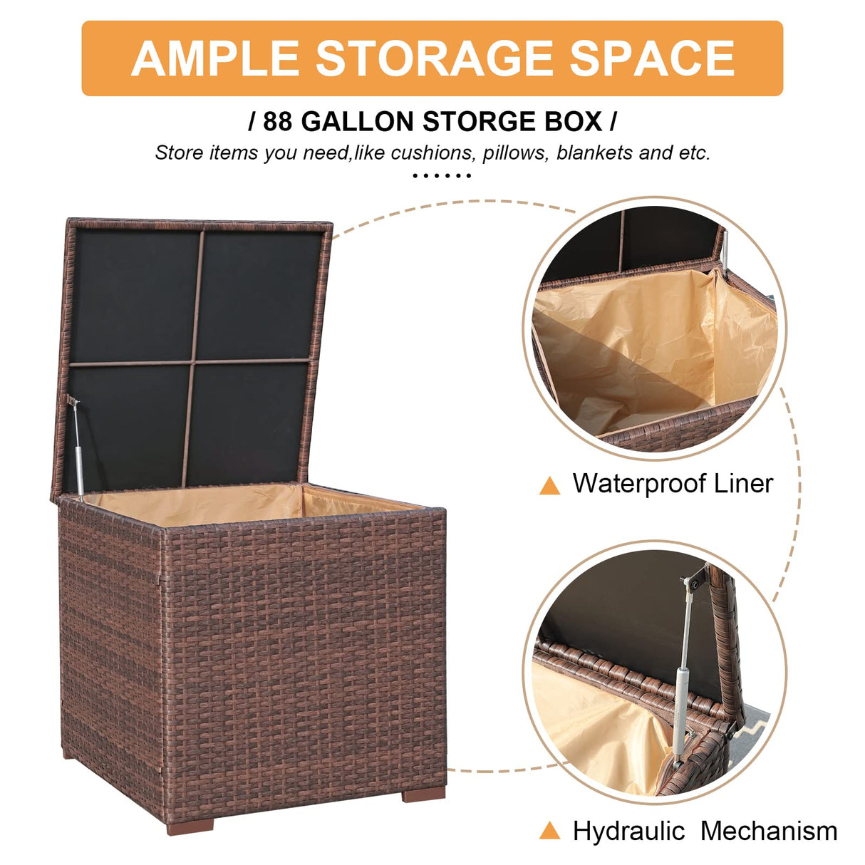 Super Patio 10 Piece Patio Furniture Set with Storage Box and Ottomans, Rattan Outdoor Conversation Set with Tempered Glass Coffee Table, Outdoor Sectional Sofa for Garden, Backyard, Deck, Brown Super Patio