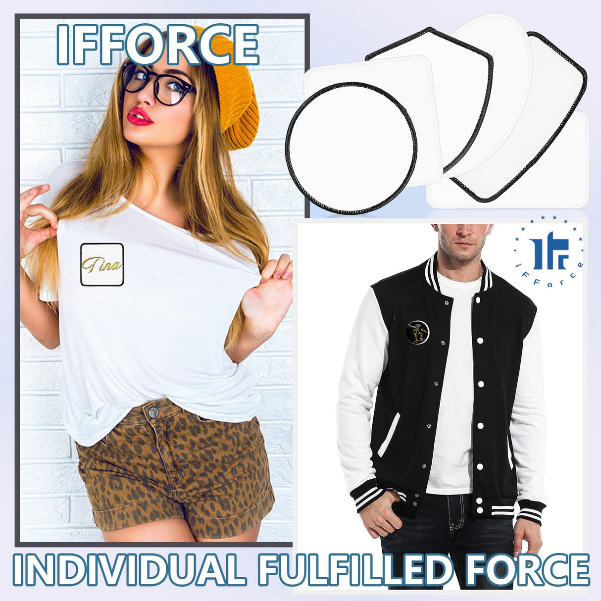iFForce 40 PCs Sublimation Blanks Patches - Large Iron-on Patch with Black Border - Exquisite Fabric Patches for DIY Hats Backpack T-Shirt Project (Square) iFForce