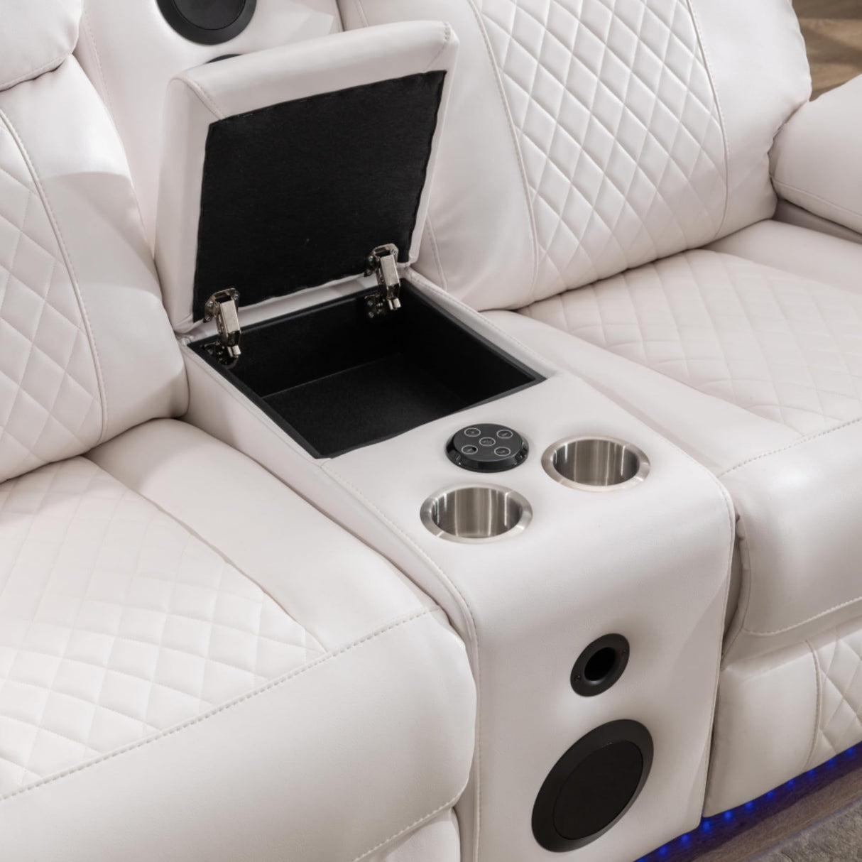 KEIKI 2-Piece Power Reclining Sofa Set with 1 Oversized Technical Leather 3-Seater Sofa & 1 Loveseat Sofa, Electric Control 5-Seater Couch Set with Cup Holder, Storage Armrest, for Living Room, White KEIKI