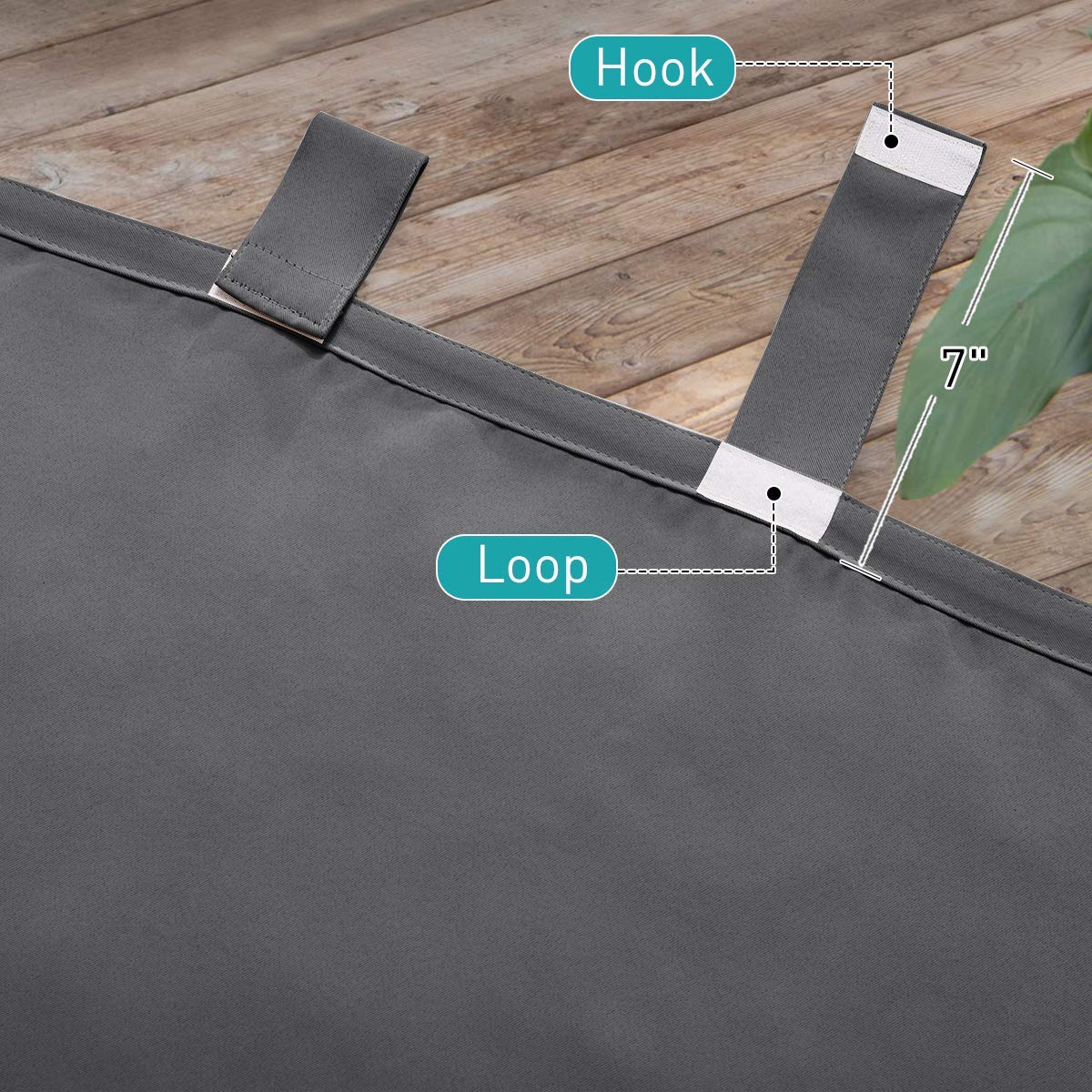 NICETOWN 2 Panels Patio Curtains Outdoor Waterproof 84 Long, Detachable Sticky Tab Top Heavy Weight Blackout Sunblock Window Treatment, Keep Privacy for Gazebo/Dock, W52 x L84, Grey NICETOWN