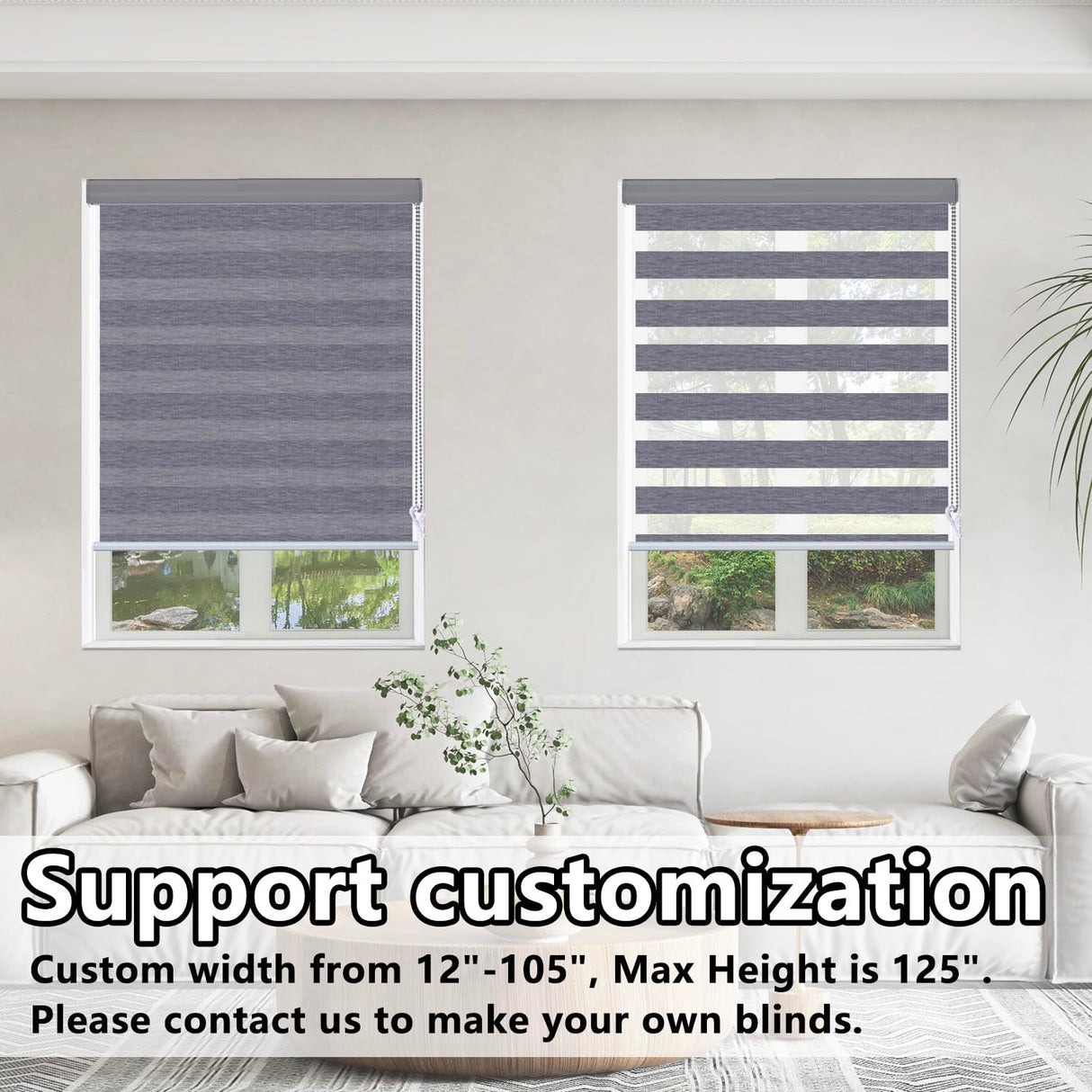 Persilux Blackout Roller Window Shades Zebra Blinds (25" W X 72" H, Dark Grey) Dual Layer Sheer Shades Privacy Light Control for Day and Night Shades for Home and Office, Easy to Install Persilux