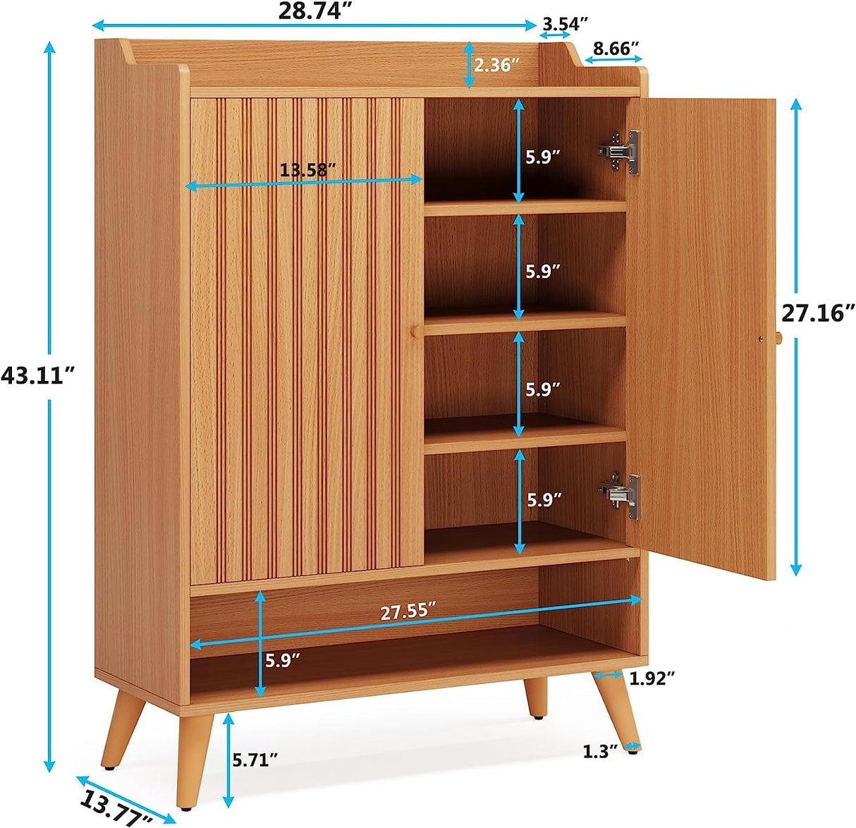Tribesigns Shoe Cabinet with Doors, 5-Tier Shoe Storage Cabinet with Adjustable Shelves, Wooden Narrow Shoes Rack Shoe Storage Organizer for Entryway, Hallway, Closet, Living Room (1) Tribesigns