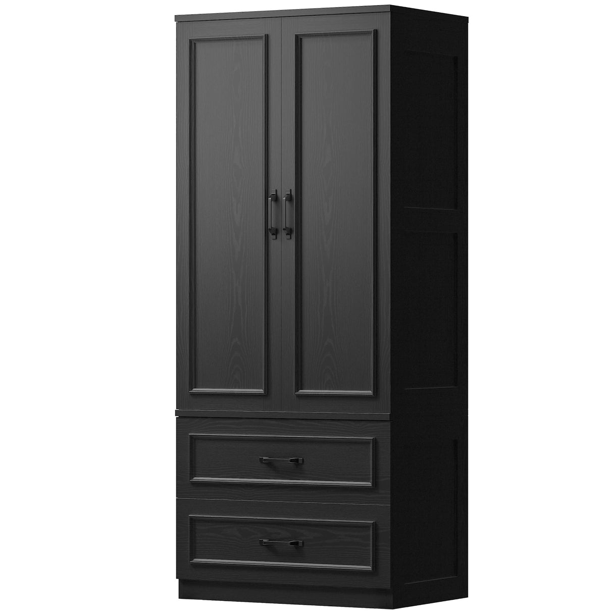 LIKIMIO Armoire Wardrobe Closet with 2 Doors and 2 Drawers 70" H x 28" W Wooden Bedroom Freestanding Wardrobe Combination for Hanging Clothes, Black LIKIMIO