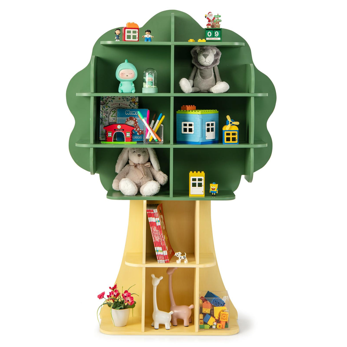 Costzon Tree Kids Bookshelf, 6-Tier Toddler Montessori Shelf Book Rack, Toy and Book Storage for Kids, Wooden Children's Bookcase, Toy Storage Organizer for Preschool, Kids Room, Playroom, Nursery Costzon