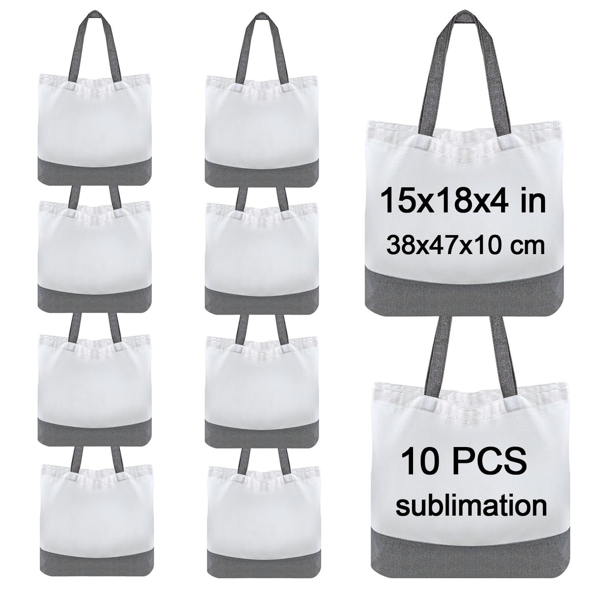 OKBA 10 pcs Sublimation Tote Bags,polyester tote bags for sublimation, blank canvas tote bags for DIY Crafting and Decorating (10, grey/White) OKBA