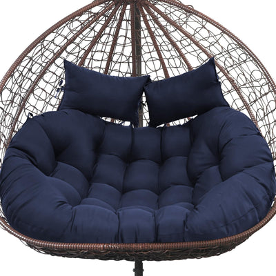 boyspringg Patio Double Egg Chair Cushion Replacement 55x35in Thickened Memory Foam Large Double Egg Swing Chair Cushions Hanging Basket Chair Cushion(Blue)