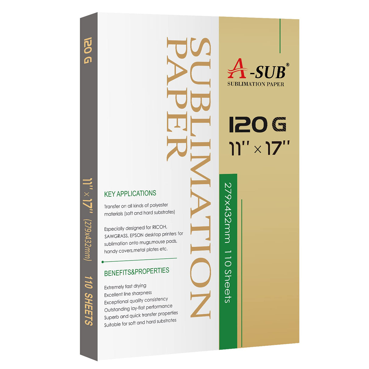 A-SUB Sublimation Paper 120G 11x17 Inch 110 Sheets for Sublimation Blanks Compatible with Sublimation Ink and Sublimation Printers A-SUB