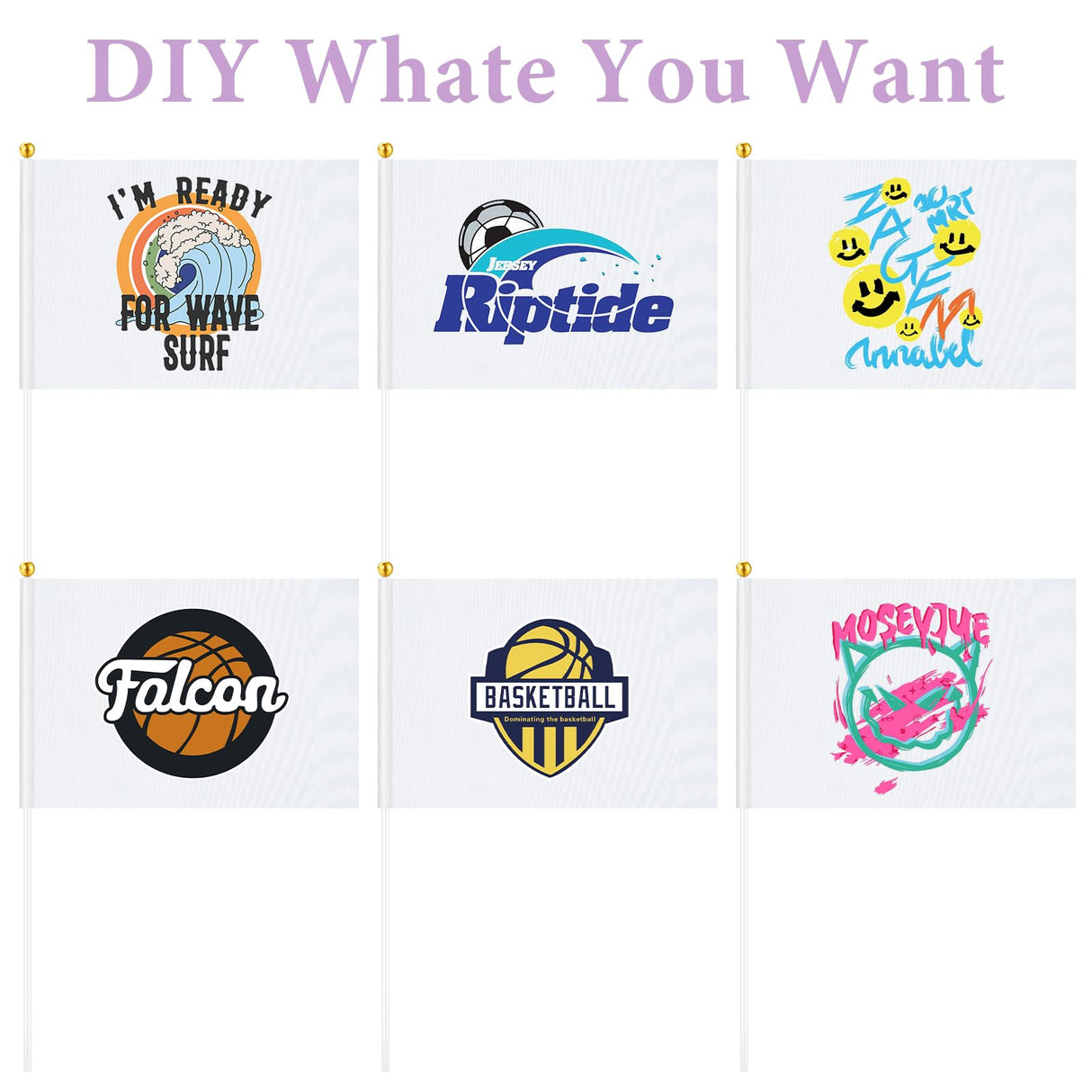 200 Pcs White Blank Sublimation Mini Flags Solid White Blank Flag Plain White DIY Color Small Flags on Sticks Hand Held Sublimation Flags Blank Flag for Parades Birthday Wedding Events Celebration Lemecima