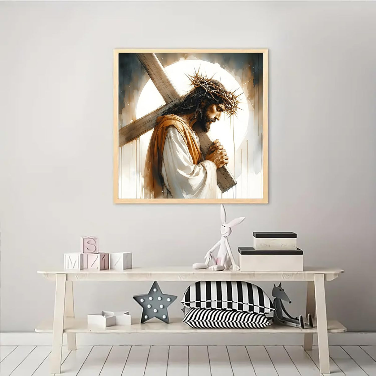 VCLKDIY Jesus Pray Cross Diamond Art Kits for Adults, 5D Diamond Painting Kits for Adults Beginners, DIY Full Round Drill Diamond Dot Painting Gem Art Kits for Adult, Home Wall Decor 13.8x13.8 Inch VCLKDIY