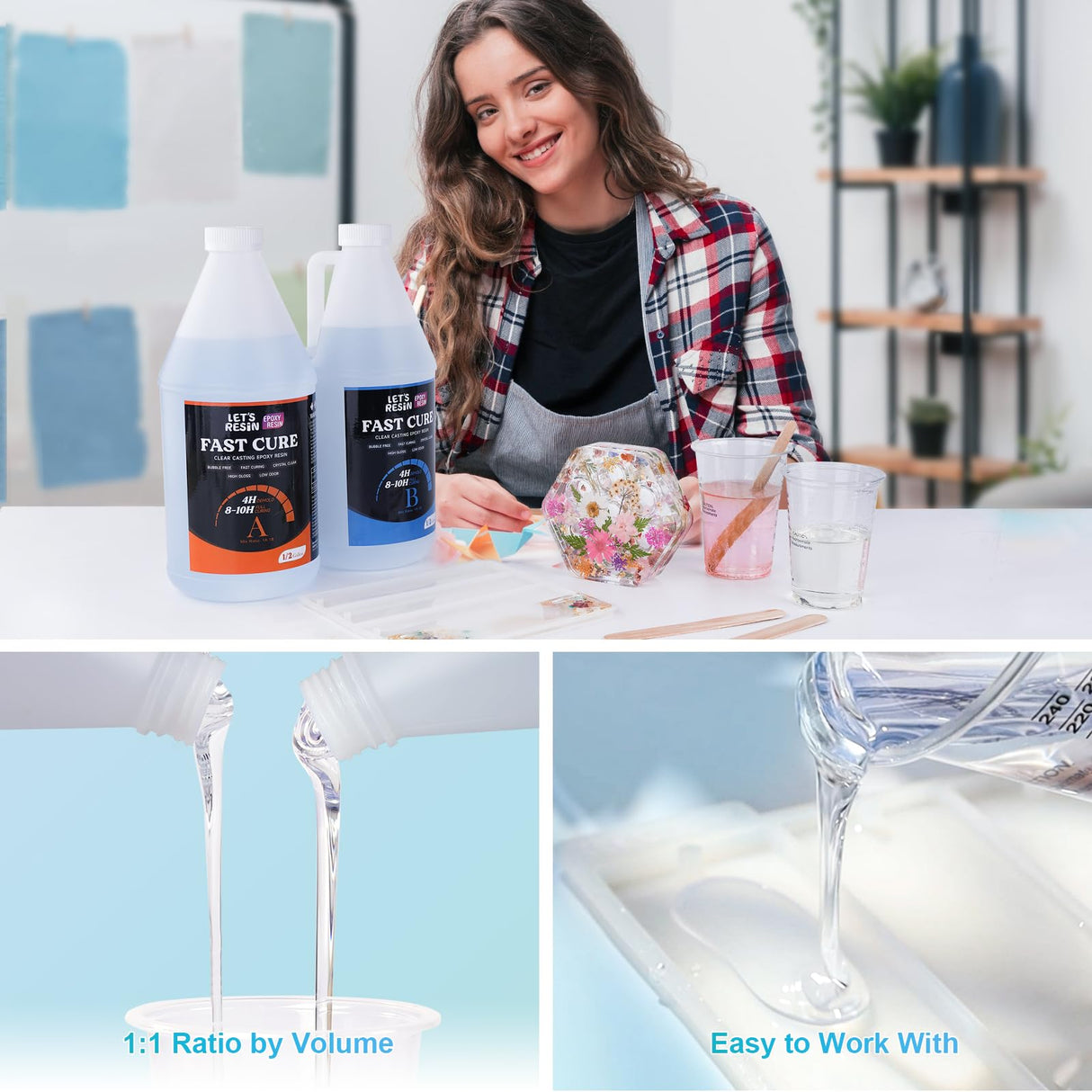 Bundle Set of 1 Gallon Fast Cure Resin Epoxy and 2 Gallon Epoxy Resin LET'S RESIN EPOXY RESIN