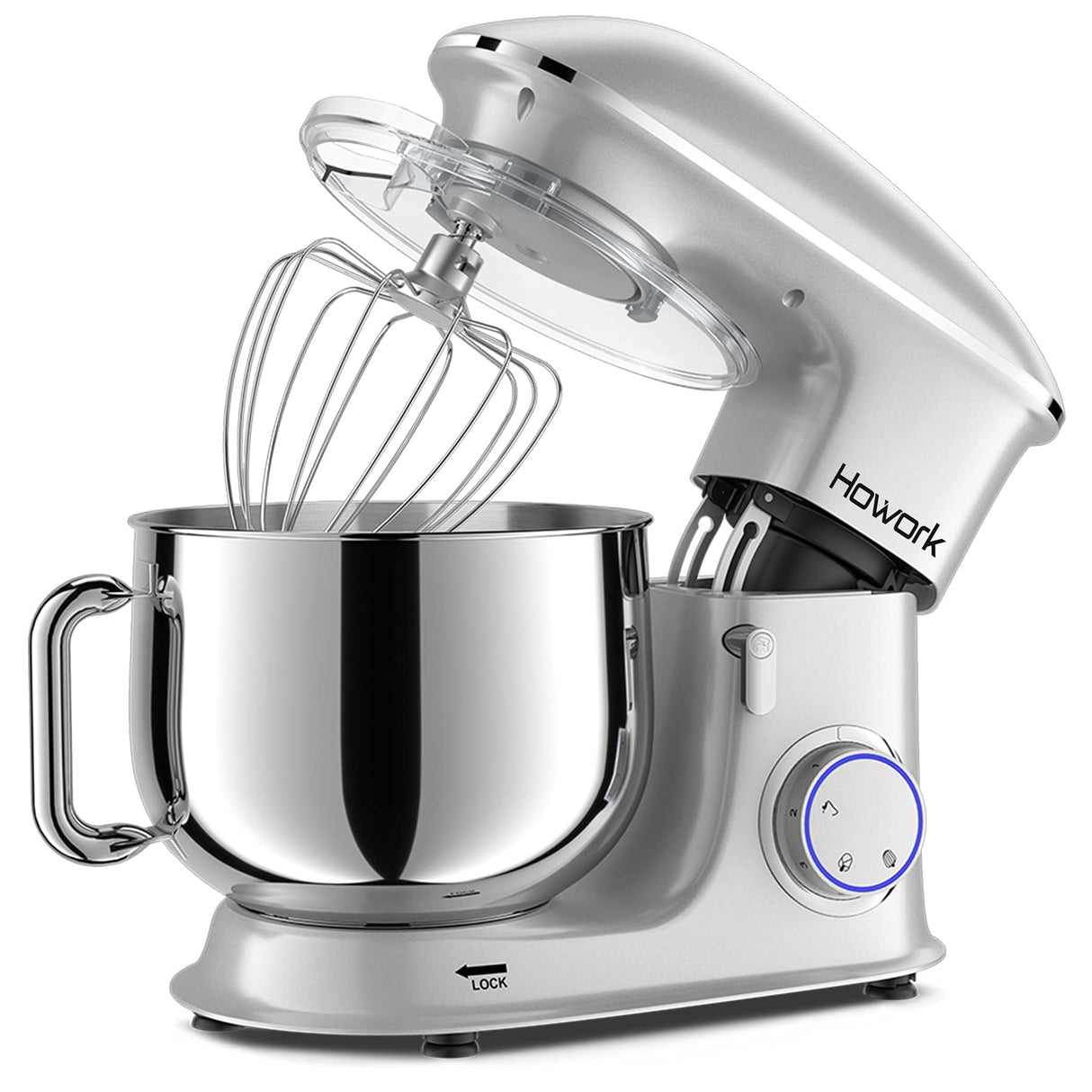 HOWORK 8.5QT Stand Mixer, 660W 6+P Speed Tilt-Head, Electric Kitchen Mixer With Dishwasher-Safe Dough Hook, Beater, Wire Whip & Pouring Shield(8.5 QT, Silver) HOWORK