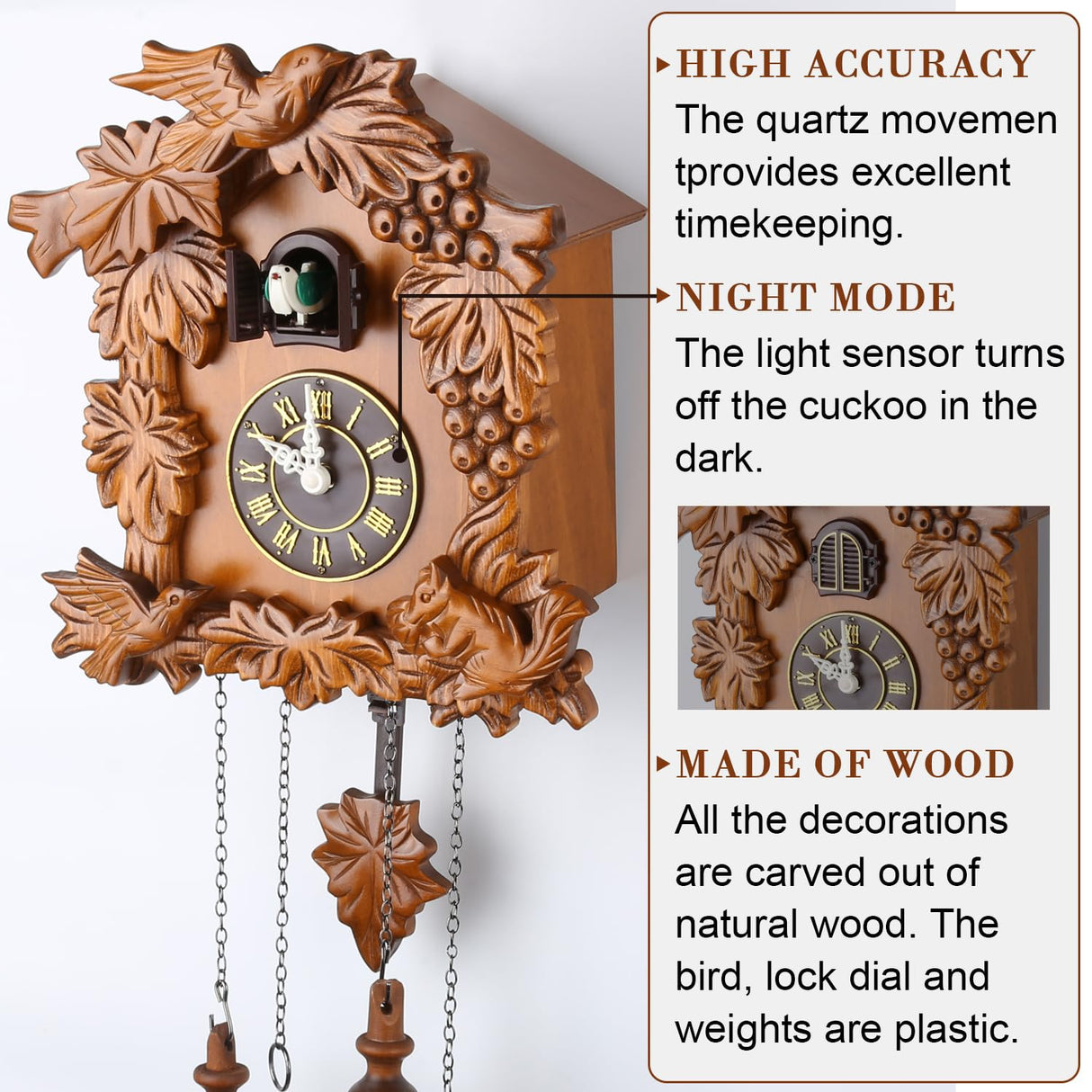 Kendal Handcrafted Wood Cuckoo Clock MX211 Kendal