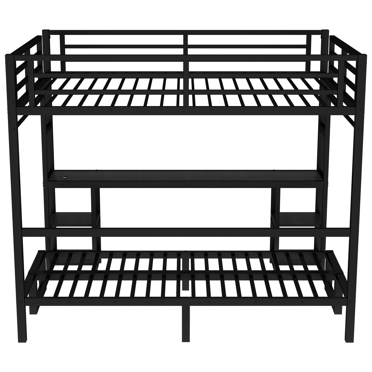 Bellemave Futon bunk Bed Twin XL Over Queen, Queen loft Bed with futon, Twin Over futon bunk Bed with Desk and Shelves, Queen loft Bed with Desk, Queen bunk Bed with LED and USB, Black Bellemave