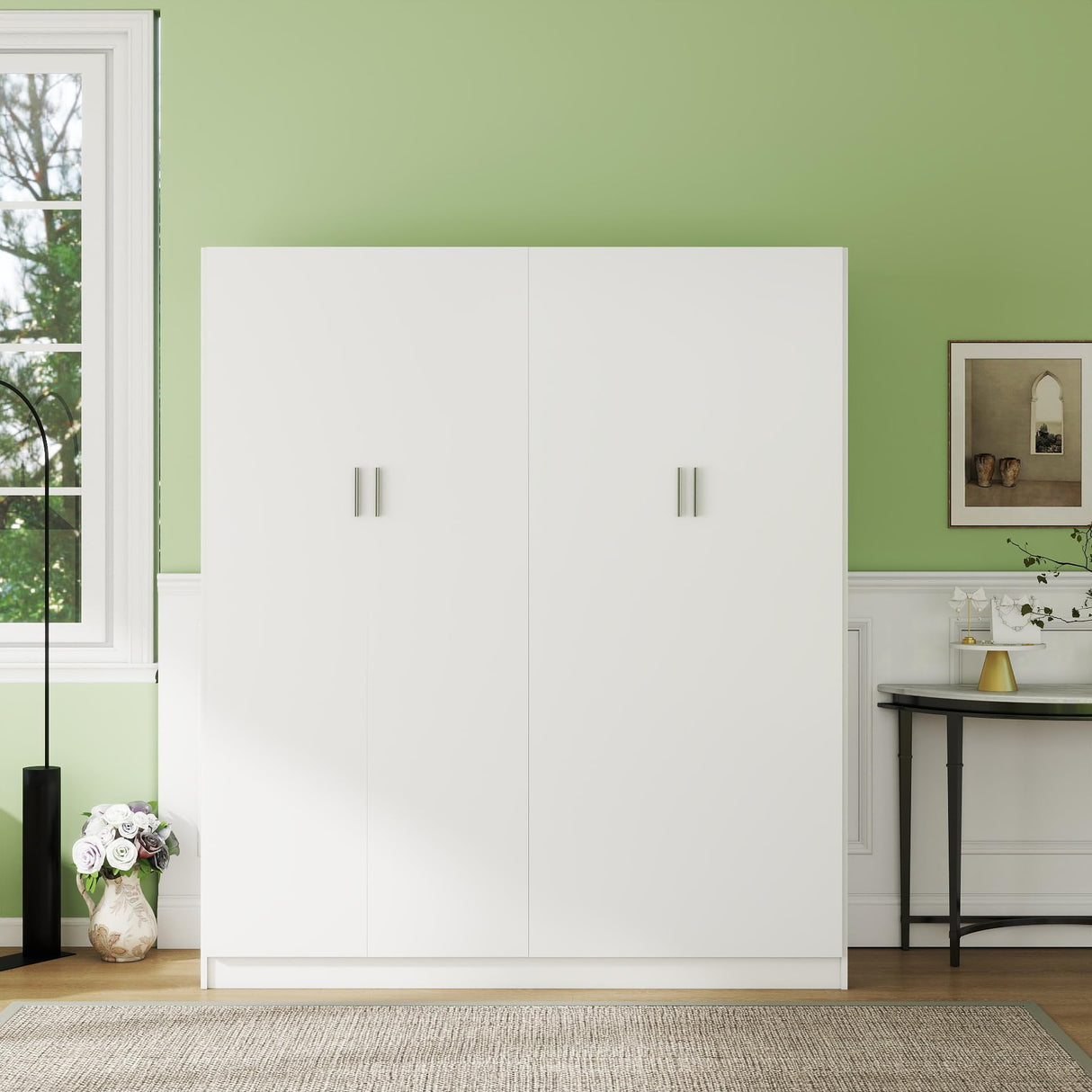 Panana Large Wardrobe Closet with Storage Shelves, 4 Door Armoires Wardrobe with 5 Shelves and 2 Hanging Rails for Bedroom Panana