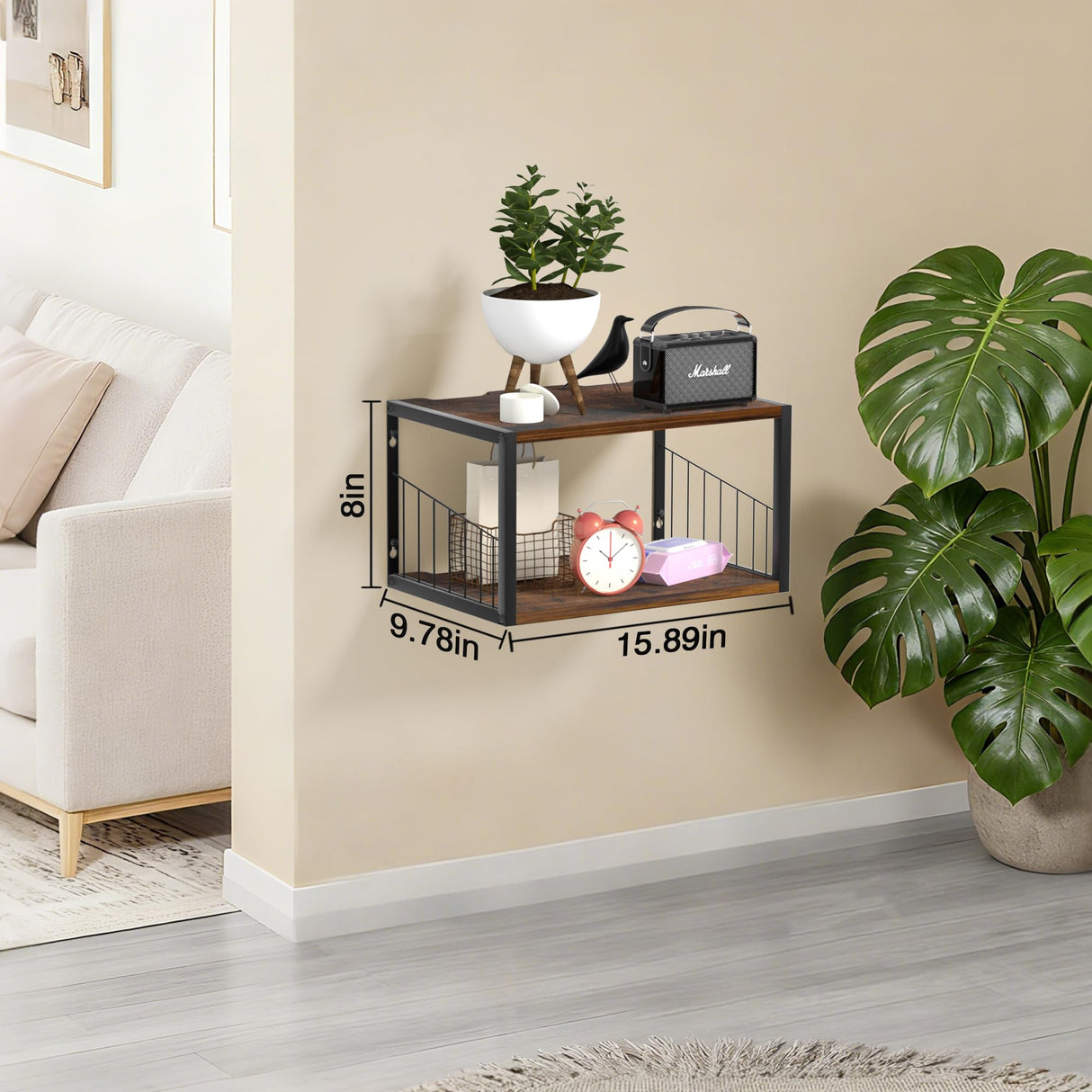 Alytree Floating Nightstand, Wood Floating Bedside Table with Cable Hole, Wall Mounted Nightstand for Bedroom, Living Room, Bathroom, Kitchen (Rustic Brown) Alytree