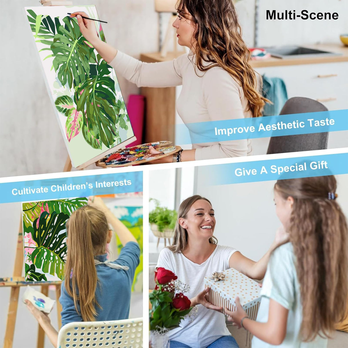 ajepon Framed Paint by Numbers Kit for Adults 4 Pack-Plants Easy Paint by Numbers Kit for Adults Beginner, DIY Simple Paint by Number with Framed Canvas (8x12inch) ajepon