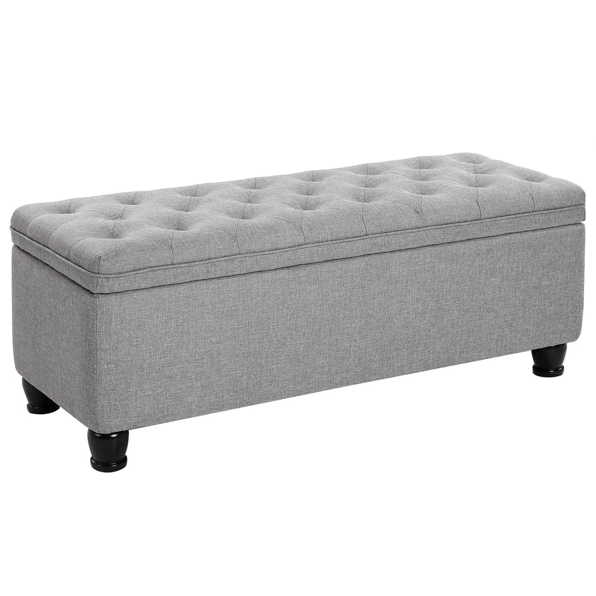 SONGMICS Storage Ottoman, Storage Bench, Tufted Entryway Bedroom Bench, 17.7 x 46.5 x 17.7 Inches, Hinges Easy Lid Operation, Wooden Legs, Linen-Look Cover, Loads 330 lb, Light Gray ULOM070G02 SONGMICS