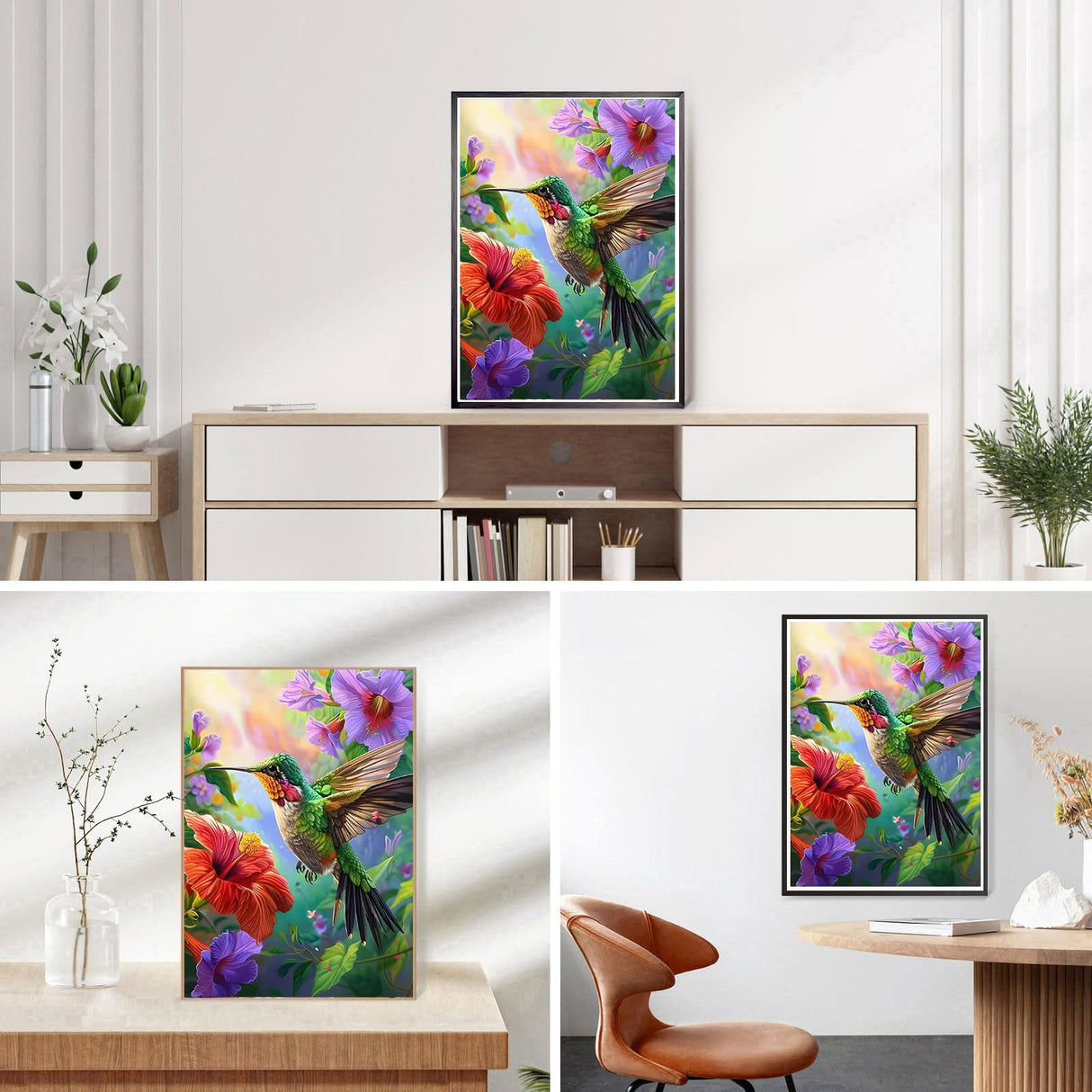 DPHERO Hummingbird Diamond Painting Kits for Beginners Adults,5D DIY Colourful Flowers Diamond Art Kits,Round Full Drill Diamond Painting Art,DIY Painting by Numbers Diamond Art Painting 12x16 inch DPHERO