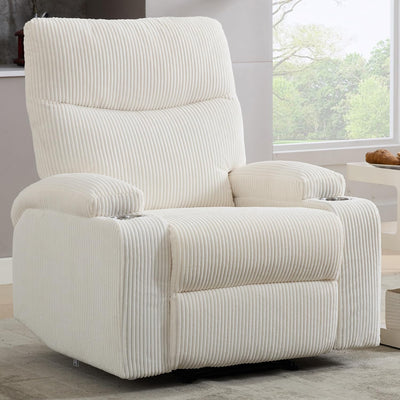 Manual Recliner Chair with Pull Ring, 3 Position 140° Reclining Sofa for Living Room, Nursery, RV, and Office,Oversized Recliner Chairs for Adults(White Corduroy Fabric)