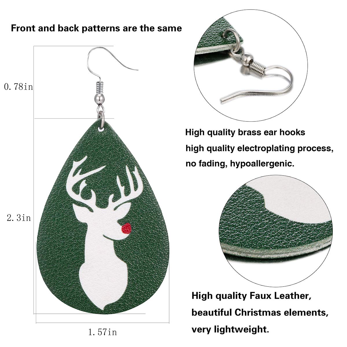 Christmas Faux Leather Earrings for Women Teardrop Dangle Earrings Plaid Petal Drop Earring Xmas Jewelry Accessory Gifts 16 Pairs AIDSOTOU