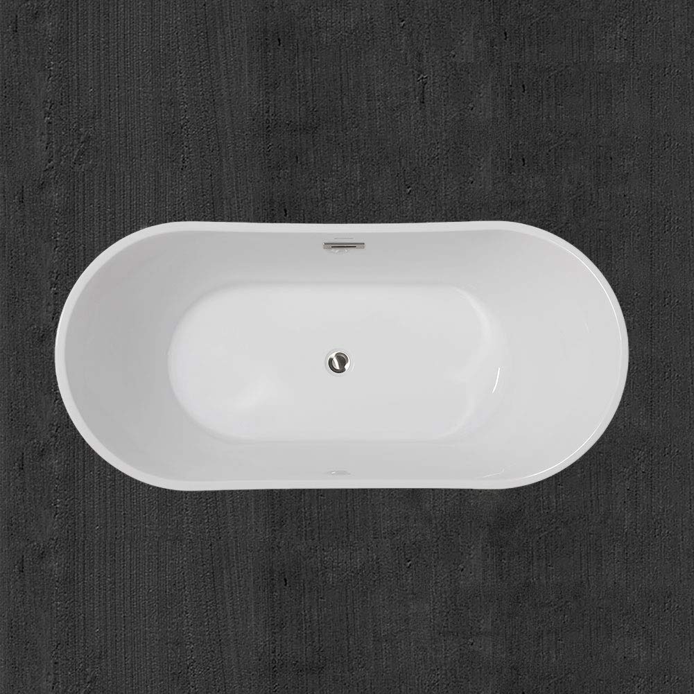 WOODBRIDGE 59" Acrylic Freestanding Bathtub Contemporary Soaking Tub with Brushed Nickel Overflow and Drain B-0016 -B/N-Drain &O WOODBRIDGE