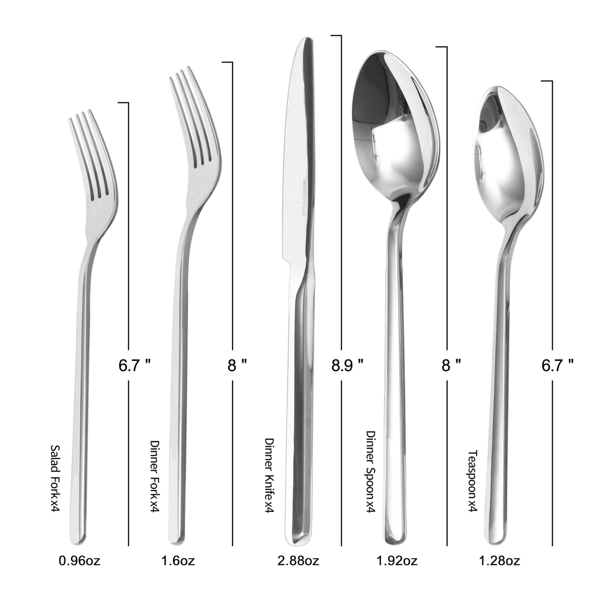 KINGSTONE Silverware Set, 20 Piece Flatware Cutlery Set for 4, 18/10 Stainless Steel Silverware Mirror Polished Dishwasher Safe for Home, Restaurant, Wedding, Party(Silver, 20 pieces for 4) KINGSTONE