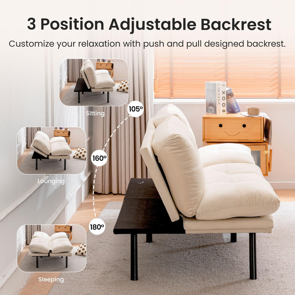 Velvet Convertible Futon Sofa Bed,71" Comfy Loveseat Sleeper Sofa with Adjustable Backrest Armrest, Strengthen Solid Wood, 7" Thicken Cushion, Small 2 Seater Twin Futon Couch for Living Room Bedroom Miscoos