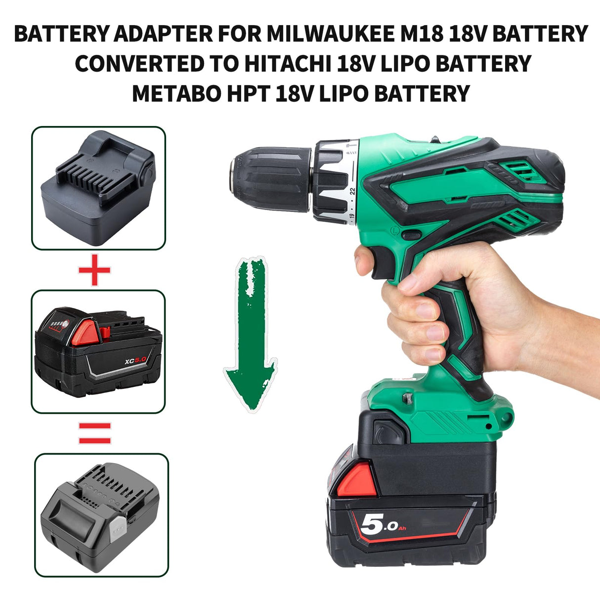 for Milwaukee M18 18V Battery Adapter Convert to for Hitachi 18V Lithium Cordless Tool and Metabo18V (Not 36V) Slide Style Tools Crtbelfy