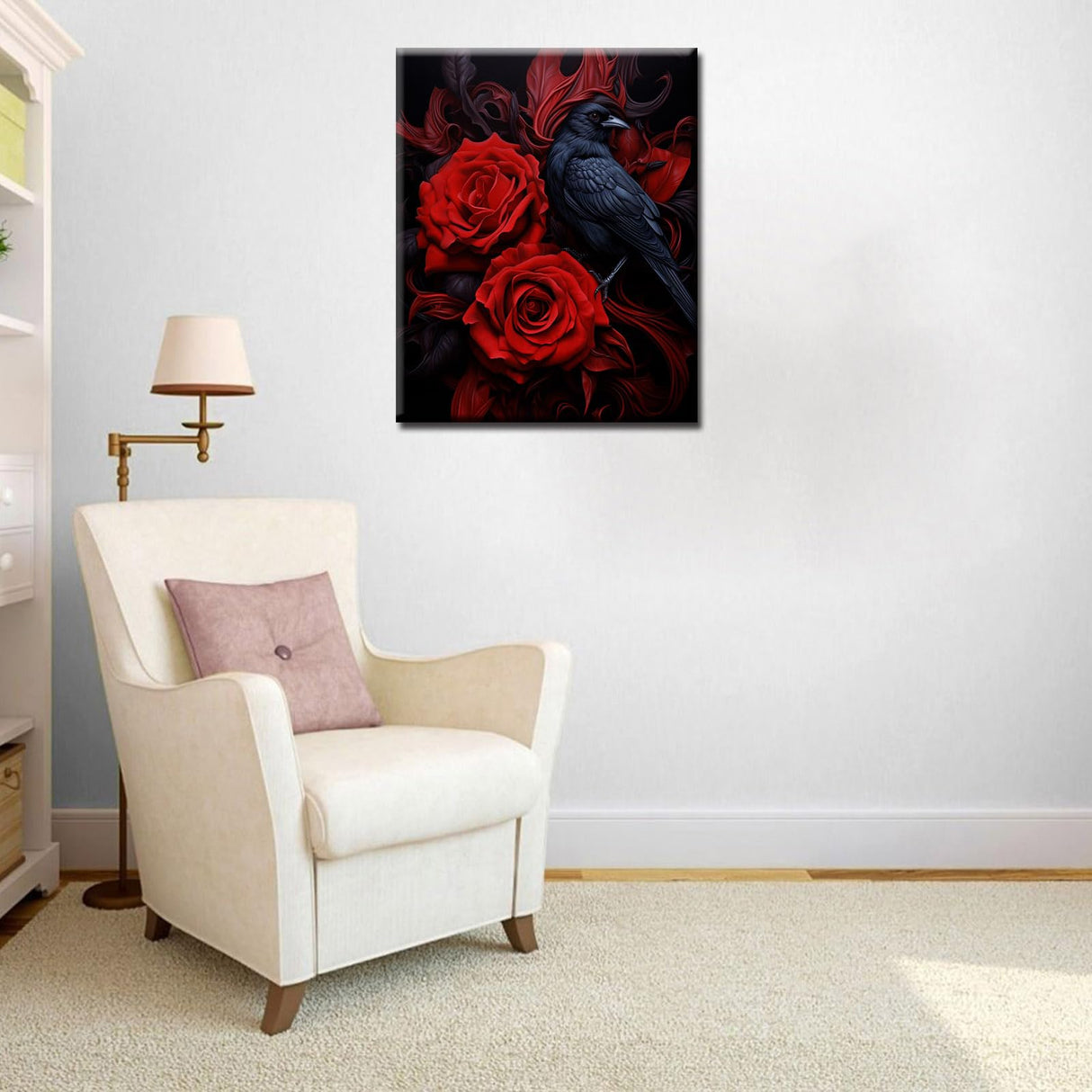 Tucocoo Red Rose and Raven DIY Paint by Number for Adults Beginners Delicate Flowers Painting by Number on Canvas with Brushes and Acrylic Pigment Dark Style Easy to Paint Without Frame 16 x 20inch Tucocoo