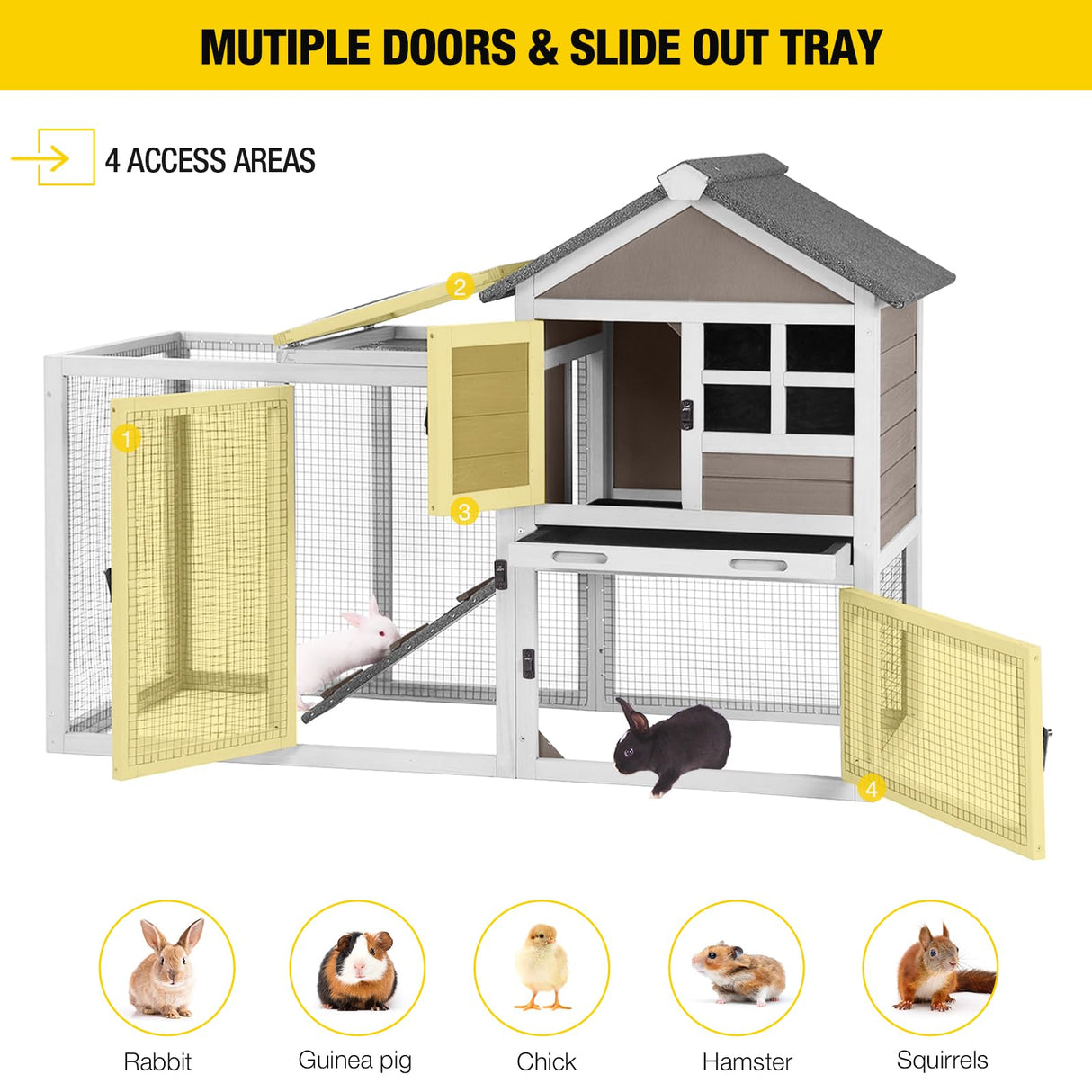 Aivituvin 51.6''L Rabbit Hutch Outdoor Chicken Coop Indoor Bunny Cage with Run,Guinea Pig House Pull Out Upper Tray 51.6" L x 25.2" W x 36.2" H (Brown) Aivituvin
