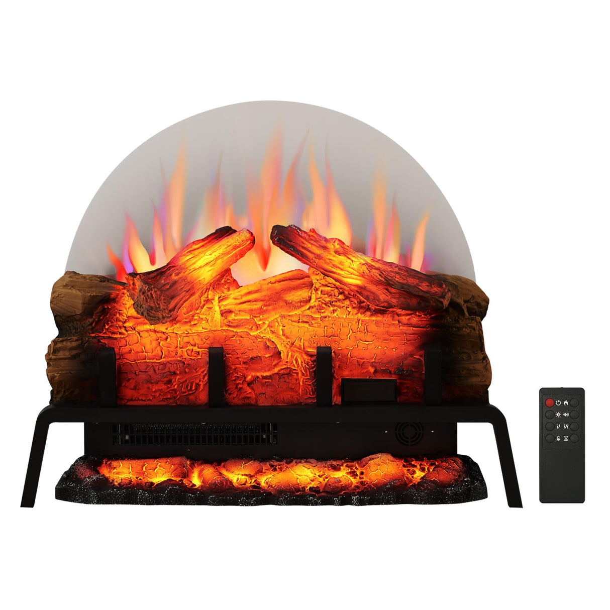 PuraFlame 24" Free Standing Electric Fireplace Log Set Insert, 750W/1500W Heater, 6 Flame Colors with 5 Brightness, Crackling Sound, Remote Control PuraFlame