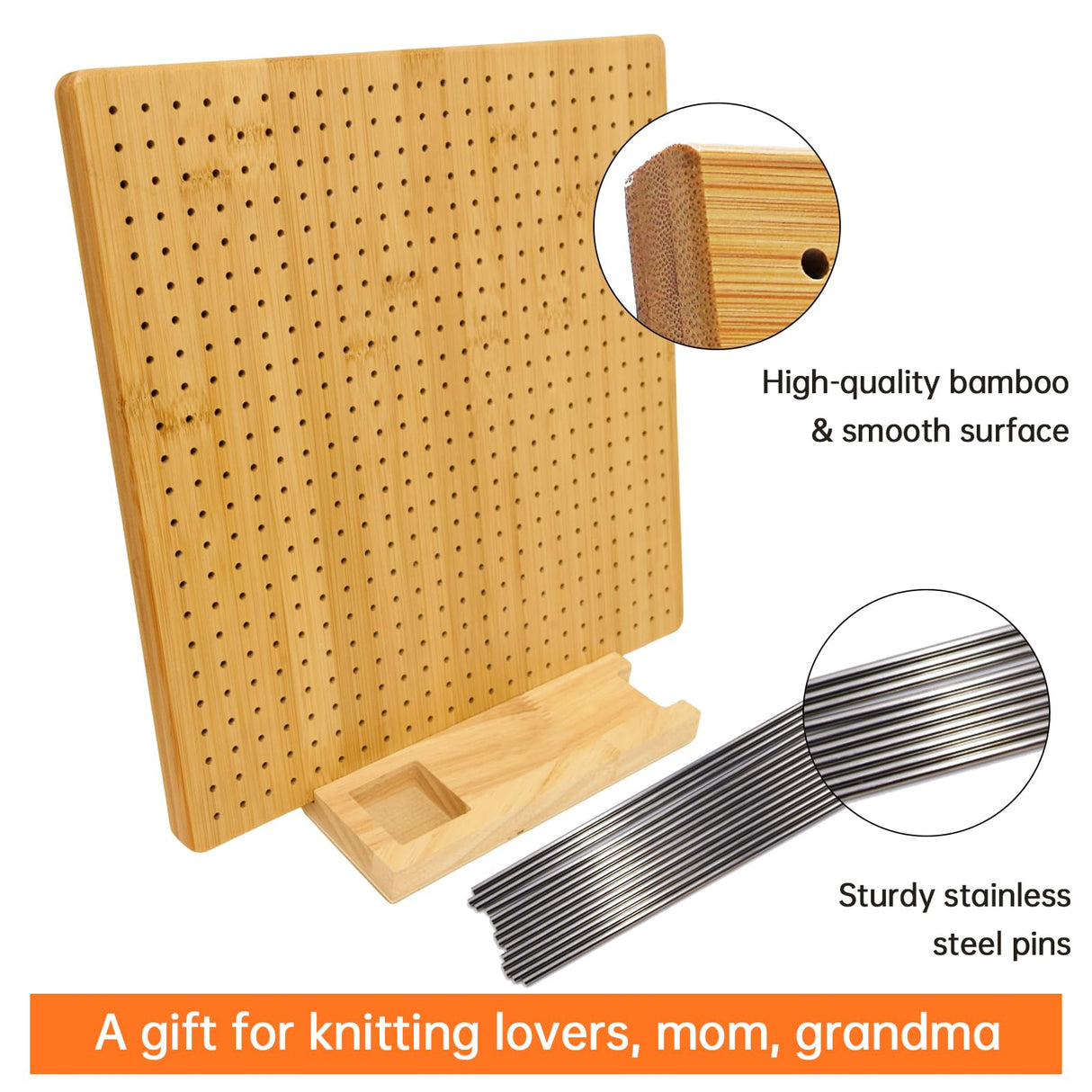 Iswabard 13x13 Inch Blocking Mats Blocking Board for Crocheting with 15 Stainless Steel Rods Crochet Blocking Board Large Base Bamboo Granny Square (Bamboo-C13‘’) Iswabard