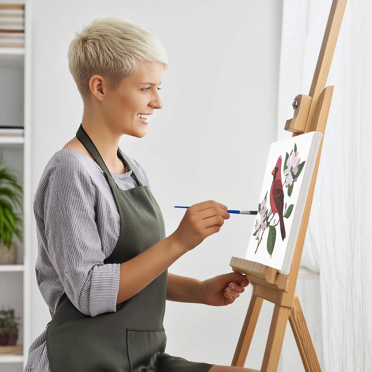 CraftLab Wild Birds Paint by Numbers Kit for Adults Teens Beginners, DIY Painting Accessories, Brushes Acrylic Paints, Stretched Canvas 10 x 12 inch Gift (Cardinal & Dogwood) CraftLab