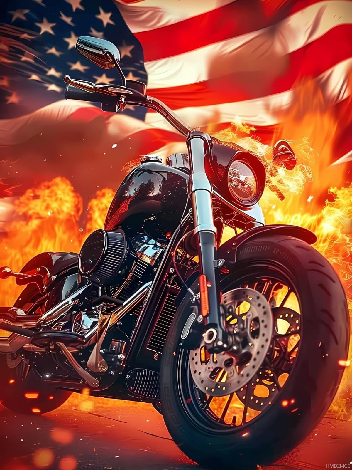 HMDIIMGE 5D Diamond Painting Kits for Adults The American Flag and The Motorcycle Diamond Art Kits DIY Full Round Drill Motorcycle with Diamonds Gem Art Help Relieve Stress 12x16 inch HMDIIMGE