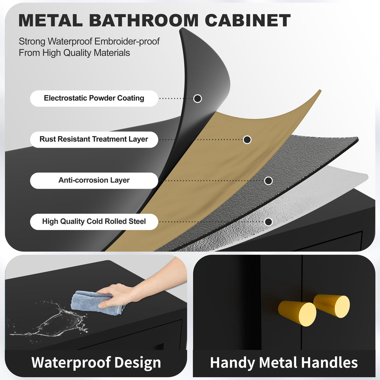 YAUWOH 69''Metal Pantry Storage Cabinet with 4 Doors & 3 Adjustable Shelves,Kitchen Pantry Cabinet with Microwave Shelf,Microwave Stand with Storage for Kicthen,Dining Room,Bathroom Black YAUWOH