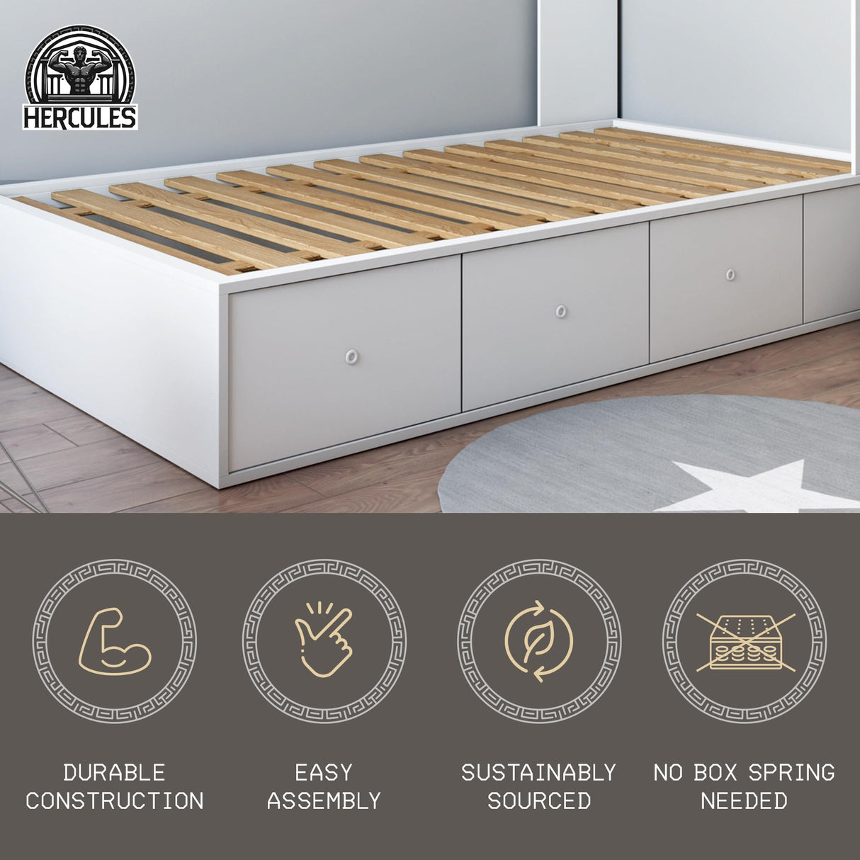 Hercules Xtreme Bed Support Slats, Heavy-Duty Solid Pine Wood Bunkie Board, King Size Hercules