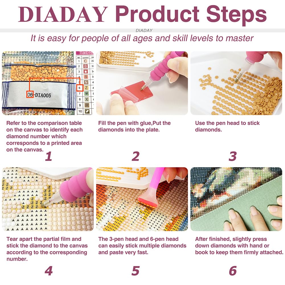 DIADAY Cat Diamond Painting Kits for Adults, 5D Full Drill Diamond Art Kits with Round Gem for Beginners, DIY Art Crafts Home Wall Decor Gift 12 x 12 Inches DIADAY