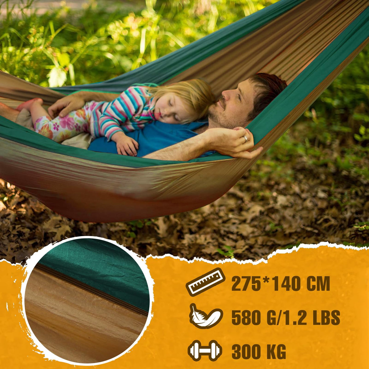 NATUREFUN Ultra-Light Travel Camping Hammock | 300kg Load Capacity,(275 x 140 cm) Breathable,Quick-Drying Parachute Nylon | 2 x Premium Carabiners,2 x Nylon Slings Included | Outdoor Indoor Garden NATUREFUN