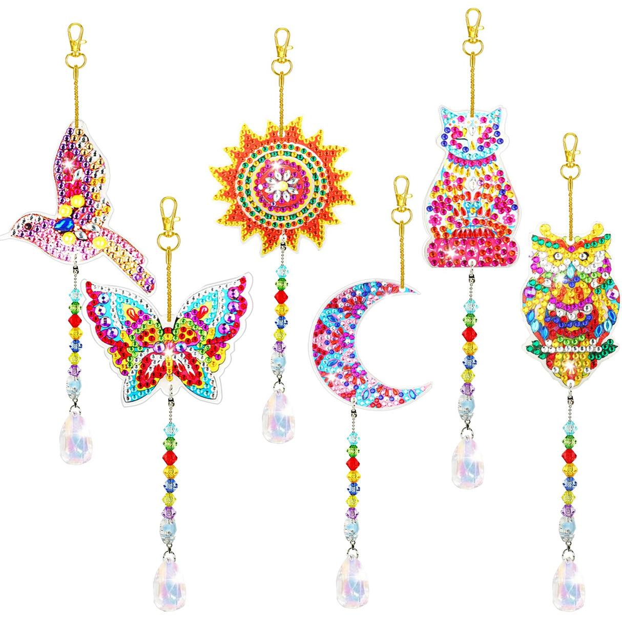 Walact 6 Pcs Diamond Painting Suncatcher Wind Chime, Diamond Art Kits Double Sided DIY Crafts Hanging Ornaments for Adults Kids Home Garden Decorations WALACT