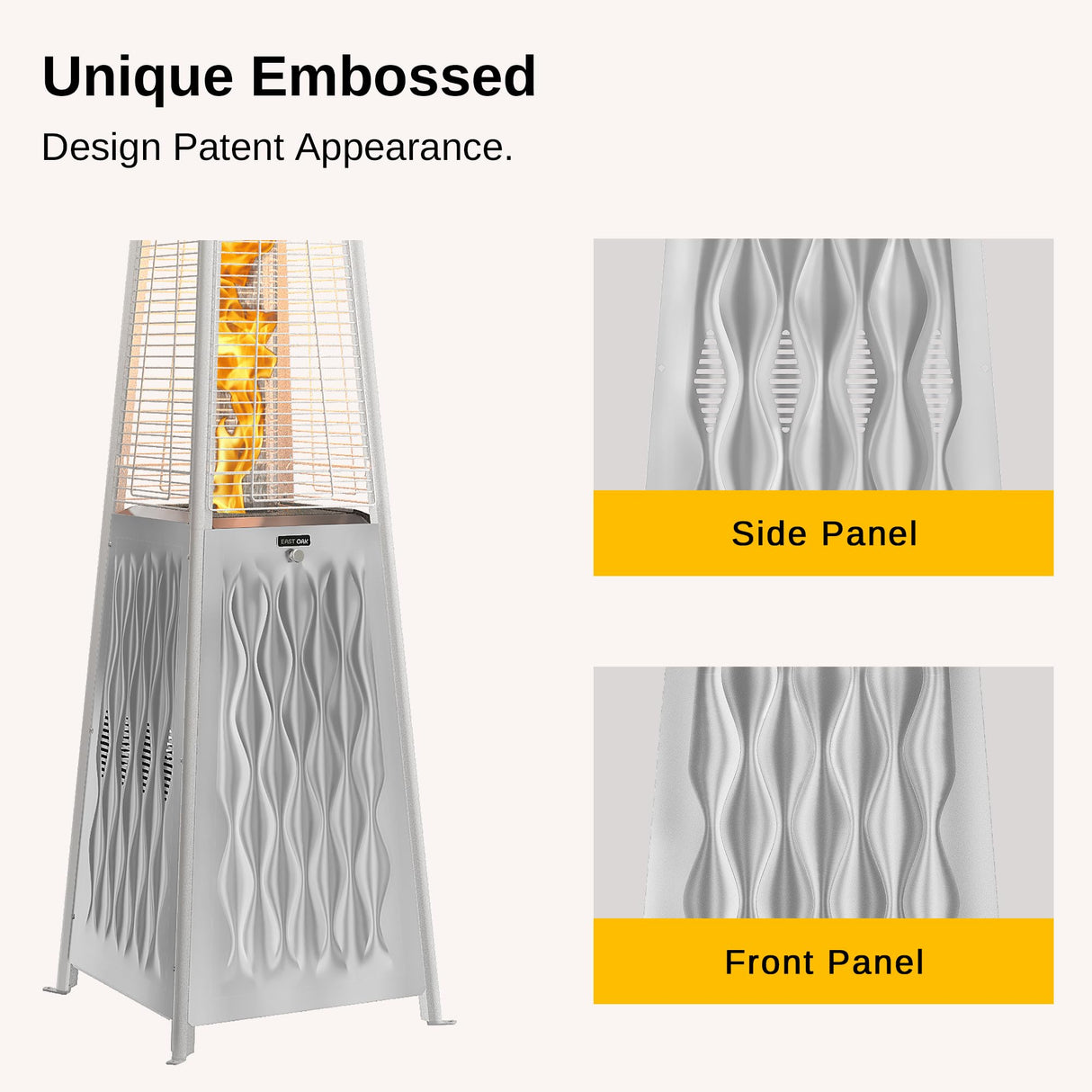 EAST OAK Pyramid Patio Heater, 48,000 BTU Outdoor Heater All Stainless Steel, Quartz Glass Tube Propane Heater for Commercial & Residential, Triple Protection System With Wheels, 2024 EAST OAK