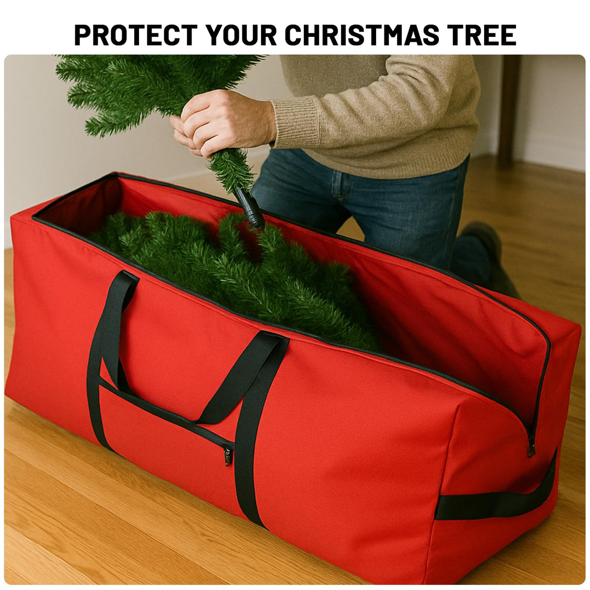 7.5 ft Christmas Tree Storage Bag, Heavy Duty Rolling Xmas Tree Bag with Reinforced Handles and Wheels, Large Storage Container for Trees and Decorations, Red GHYKL