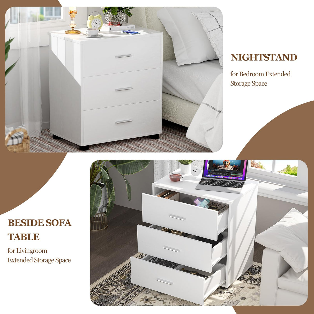 Aheaplus Closet Drawers Set of 2, Wood Closet Organizers and Storage with 3 Drawers, Closet Drawers Organizer System, Nightstands Bedside End Table with 3 Drawers Storage for Bedroom, White Aheaplus