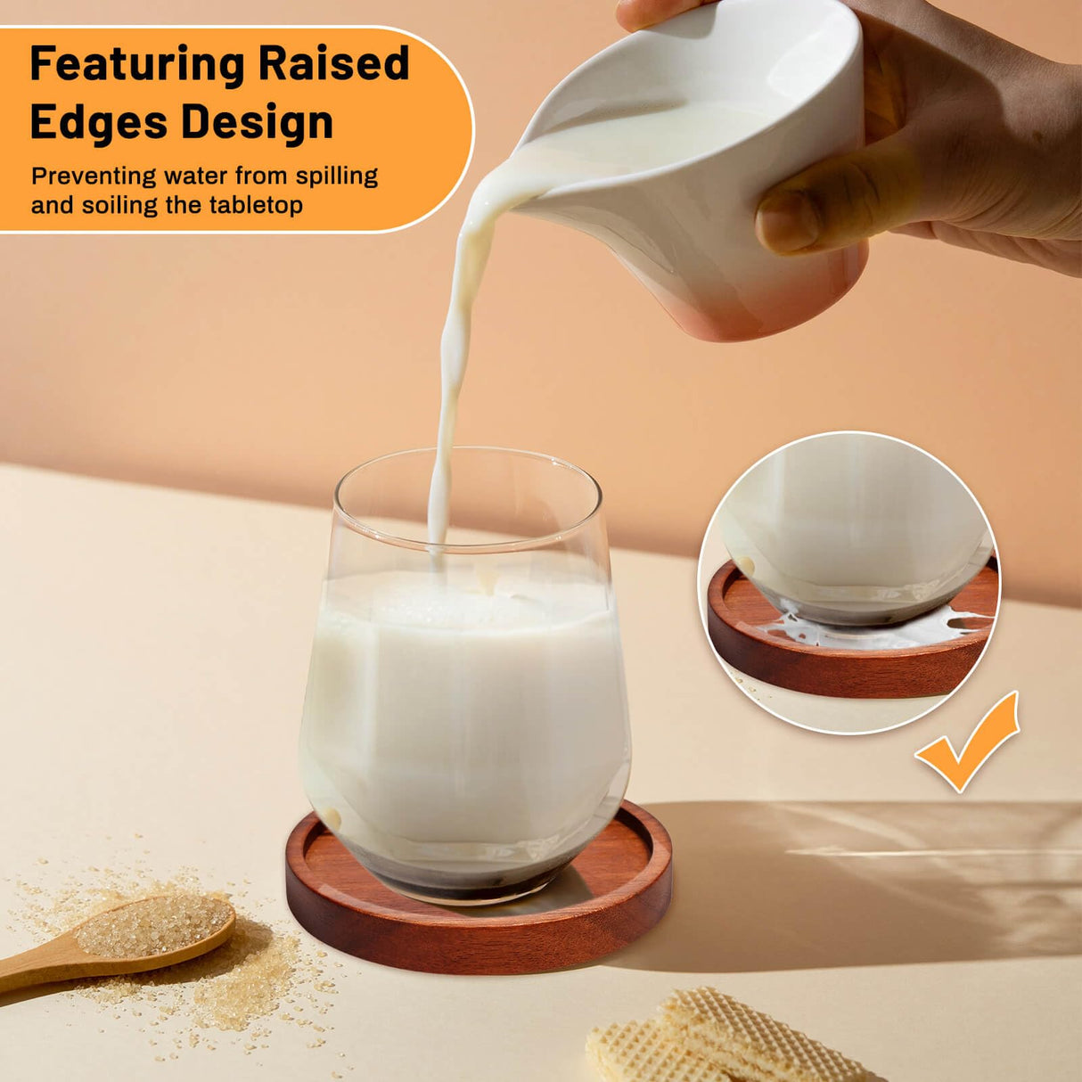 Mckanti Wooden Coasters Set of 6 with Holder, Acacia Wood Drink Coasters for Farmhouse, Patio, Bar Decoration Mckanti