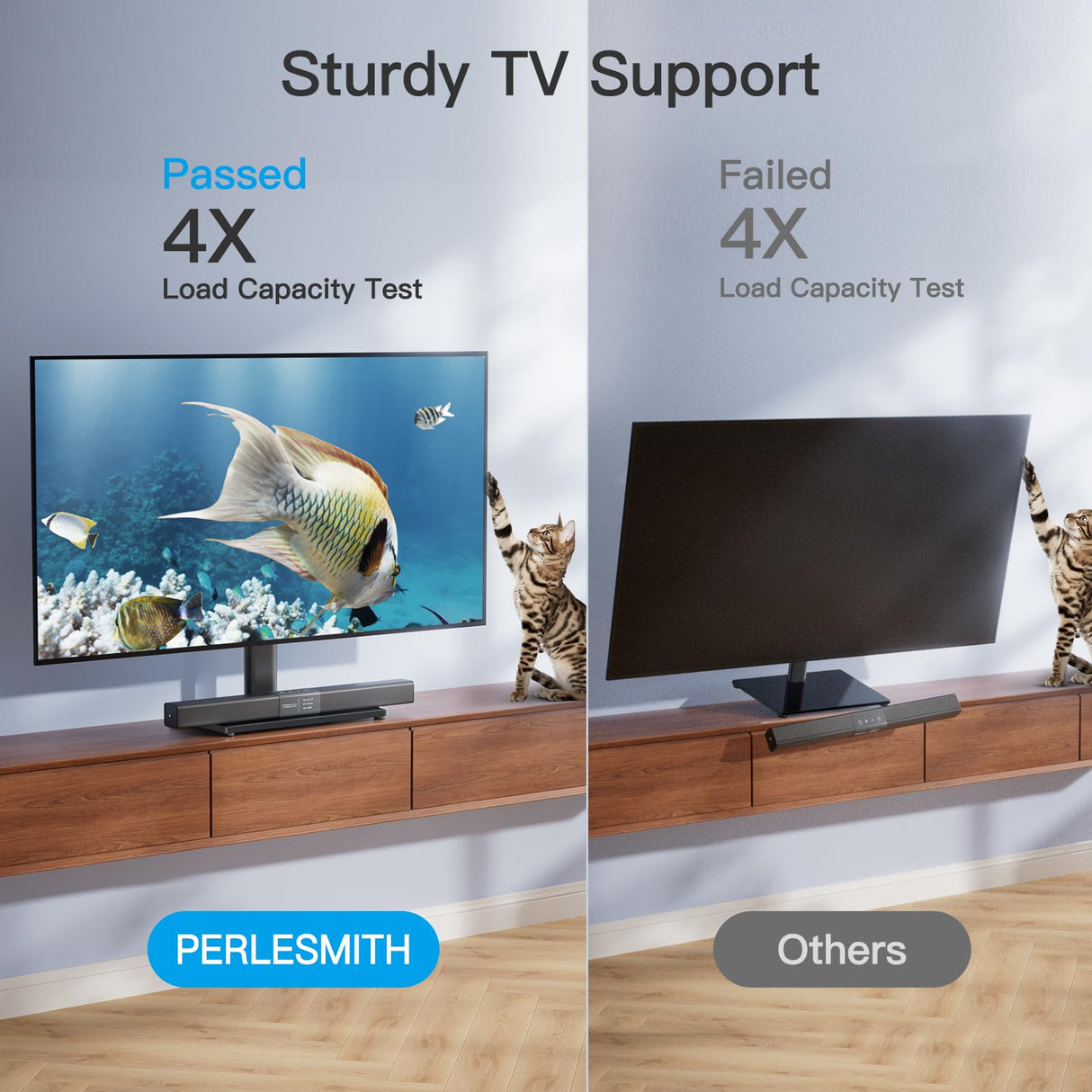 PERLESMITH Swivel Universal TV Stand/Base - Table Top TV Stand for 32-60 inch LCD LED TVs - Height Adjustable TV Mount Stand with Tempered Glass Base, VESA 400x400mm,Holds up to 88lbs PSTVS09 PERLESMITH