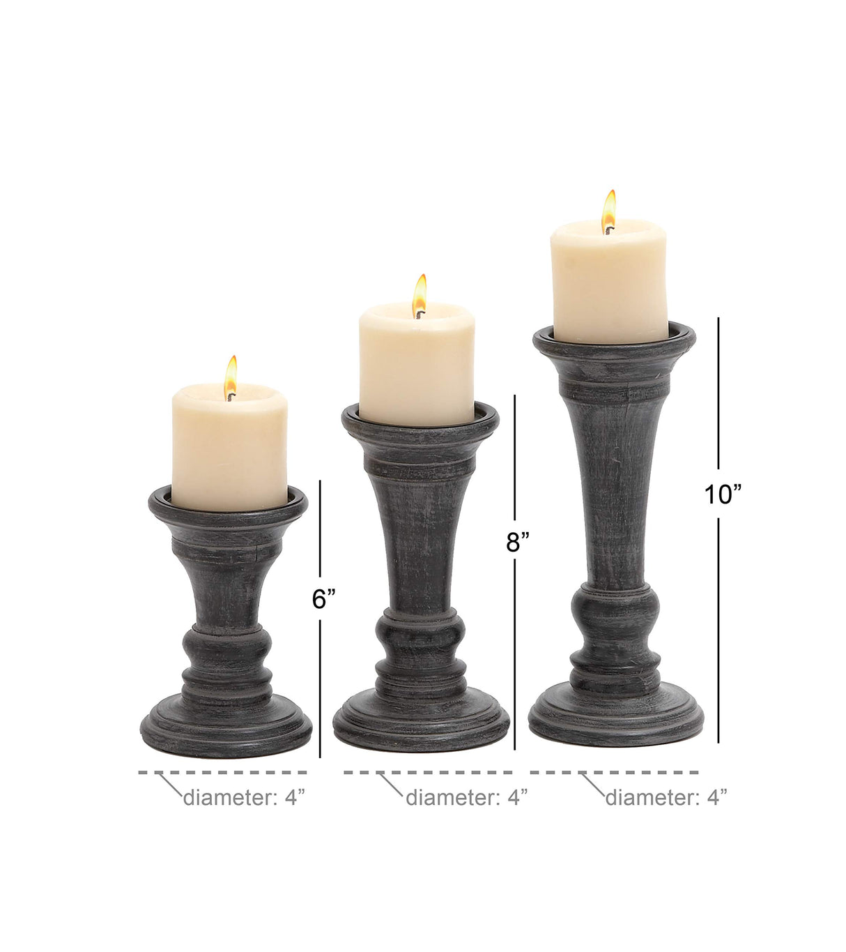 Deco 79 Candle Holder, S/3 10", 8", 6"H, Black Deco 79