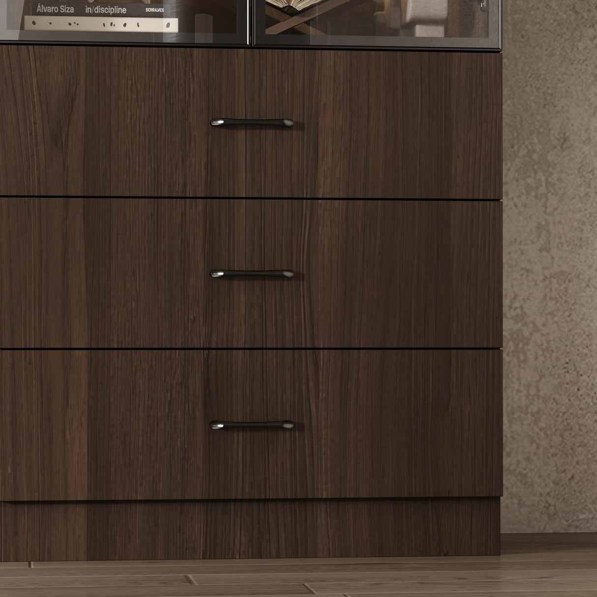 Homsee 31.5”W Storage Display Cabinet Curio Cabinet with Light & Pop-up Glass Doors, Bookcase with 3-Tier Shelves & 3 Drawers for Living Room/Home Office, Dark Brown (31.5”W x 15.7”D x 78.7”H) Homsee